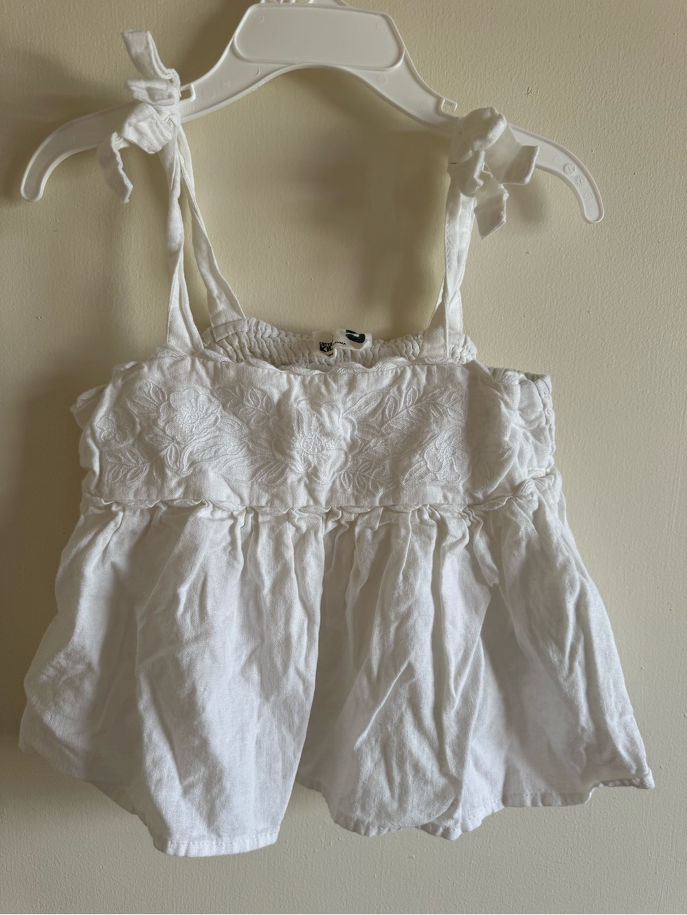 White Embroidered Tie-Shoulder Kid’s Tank Top